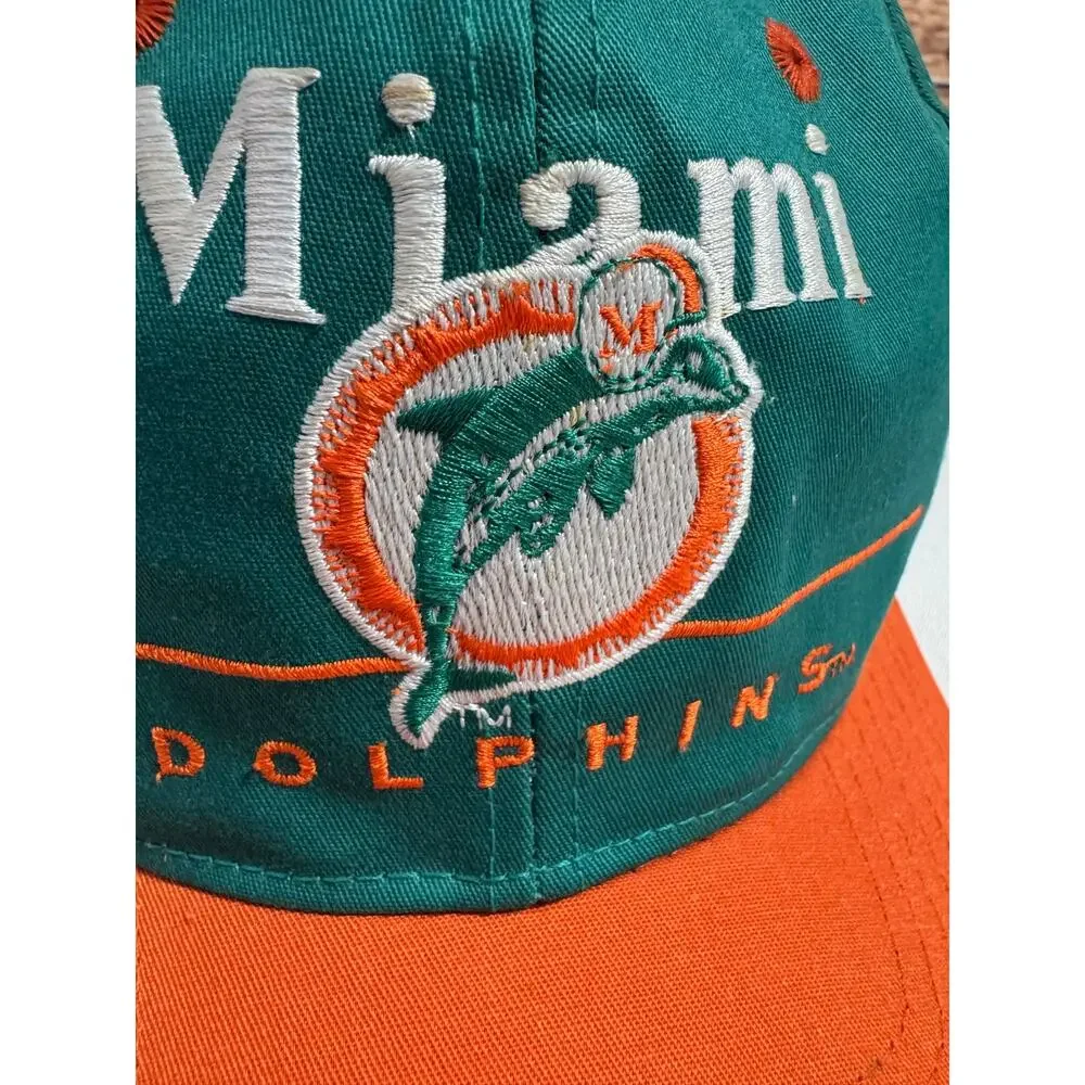 Vintage 90s Miami Dolphins NFL Green and Orange Snapback Hat